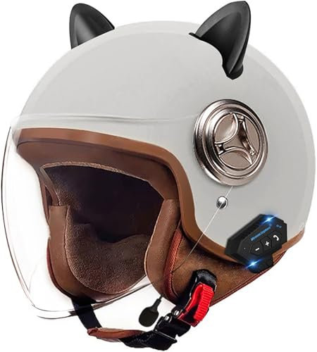 Bluetooth Casque Moto Demi-Jet Casques À Face Ouverte, Dot/ECE Homologué Casque Semi-Ouvert Casque Jet, Casque Moto Scooter Compact avec Anti Scratch Visiere pour Hommes Et Femmes 7,54-61CM