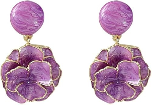 XFSRG Pendientes Mujer Flores Moradas Estilo Vintage Joyas Elegantes para Mujeres Accesorios de Moda para Regalos Originales