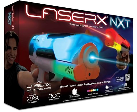 LaserX Ultra NXT Blaster a batteria, sistema avanzato di tag laser domestico progettato per il gioco interattivo, include due blaster ad alta tecnologia, per giochi laser tag, compatibile con tutti i