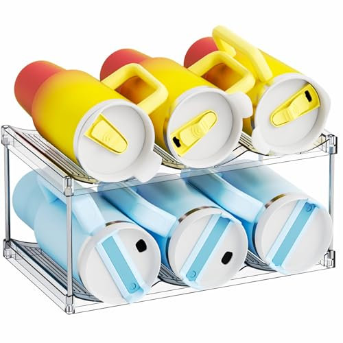 Yieach Stackable Water Bottle Organizer for Stanley,Yeti 40 oz and Others Tumbler Organizer,2 Tier Water Bottle Storage Rack,Clear Acrylic Cup Organizers for Kitchen Cabinets,Countertop,Pantry Shelf