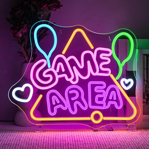 SIGNSHIP Game Area Neon Schild,Game Led Schild,Luftballon Led Schriftzug Dimmbar für Wanddeko,Neon Sign Wand Dekor für Spielzimmer,Spiel Zone,Mann Höhle,Familienzimmer,Geschenk für Junge