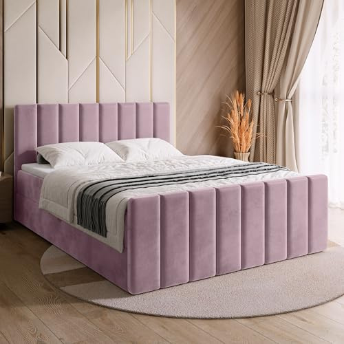 BROMARKT Boxspringbett mit Matratze 140x200cm Bett mit Topper Puderrosa | Polsterbett mit Bettkasten Doppelbett mit Stauraum für Schlafzimmer gepolsterte Kopfteil Bed Bonell H3 DENVER DUO