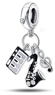 Streetculture Musik-Design mit Saxophon, Notenschlüssel & Klaviertasten, Musikinstrument Unterricht - Bettelarmband Kette Schmuck Geschenkidee Zubehör 925 Silber Sterlingsilber