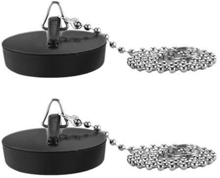 JYNXOR Tapon Bañera,2 Piezas Apones de Drenaje de Goma,Tapón de Drenaje con Cadena de 40 cm,40-45mm,para Fregadero,Lavabo,Bañera(Negro)