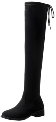 XINXINIO Stivali sopra il ginocchio con tacco basso | Stivali elasticizzati da donna con tacco da 3 cm per comfort quotidiano, Nero , 32 EU