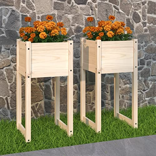 Pflanzkübel 2er Set, 40x40x81 cm, Massivholz Kiefer, Hochbeet für Garten, Balkon, Terrasse, robuste Outdoor-Pflanzgefäße