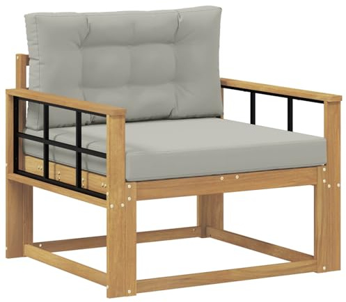 vidaXL Outdoor Mittelsofa Polyester Weiß, Akazienholz Outdoor Mittelsofa, wetterfestes Patiositzmöbel, modernes Möbel für Gartenlounge und Balkon
