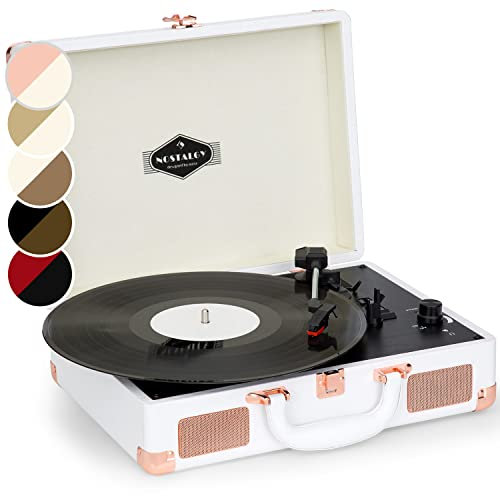 Auna Giradischi con Casse Stereo per Dischi in Vinile, Lettore Vinile a 3 Velocità di Riproduzione, Giradischi Vinili Vintage Portatile con Jack per Cuffie, Gira Dischi per Vinile con Porta USB, AUX
