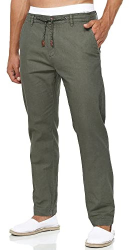 Indicode Herren Veneto Stoffhose aus Leinen & Baumwolle | Leinenhose Freizeithose Männer Army, M