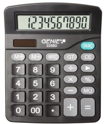 Genie 225 BD 12-stelliger Tischrechner; Dual-Power (Solar und Batterie); kompaktes Design; schwarz