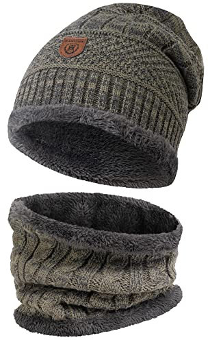 Indicode Herren Siracusa Winter-Set Mütze & Schal | Strick Wintermütze Winterschal Brindle, One Size