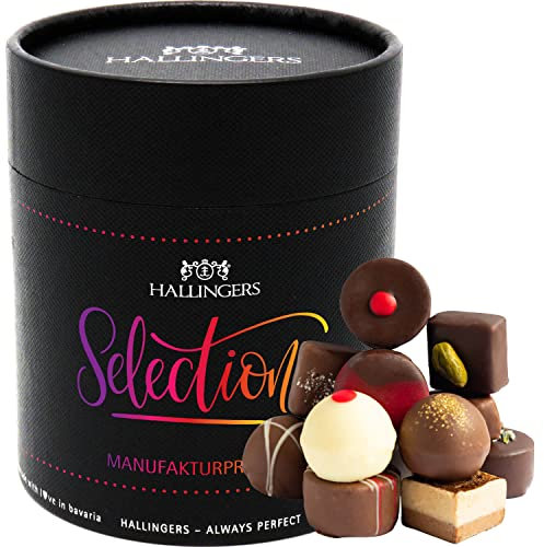 Hallingers Selection XXL - Manufaktur Pralinen Geschenk handmade ohne Alkohol aus Edelkakao Schokolade (Dose) - Geschenk im Sommer & als perfektes Grillgeschenk | Geburtstag Glückwunsch Danke Neues Zu