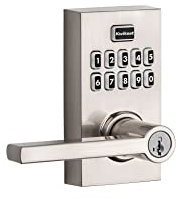 Kwikset 99170-003 SmartCode 917 Keypad Keyless Entry Zeitgenössisches elektronisches Wohnhebelschloss Riegelschloss Alternative mit Halifax Türgriff und SmartKey Security, satiniertes Nickel