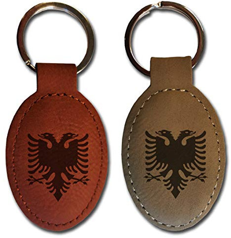 elbedruck Schlüsselanhänger mit Gravur albanischer Adler Flagge Fahne Albanien Zeichen (graubraun)