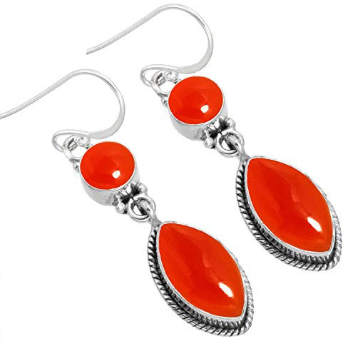 Jeweloporium Orange Karneol Tropfen Silber Ohrring, 925 Sterling Silber Ohrring für Frauen, Echter Marquise Stein Handgefertigter Schmuck