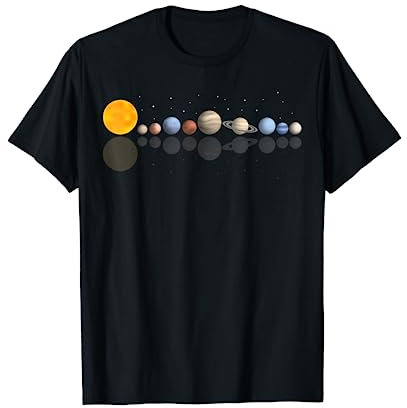 Funny Planet Gifts Herren Astronomie T-Shirt Schwarz S Reflektierende Planeten Kurzarm Klassische Passform Baumwolle 50% Polyester 50% Gestreift Lustig