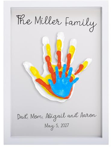 Pearhead Clear Family Handprint Frame, DIY Art Print Keepsake, Home Decor, Gift For New and Expecting Parents, 4 Paint Colors Included