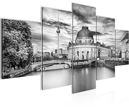 Runa Art - Bilder Berlin 200 x 100 cm 5 Teilig XXL Wanddekoration Design Schwarz Weiss 036151c