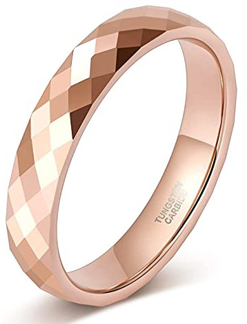 Zakk Ring Damen Herren Rosegold Schwarz Wolfram Schmal 4mm Breit Facetten Poliert Verlobungsringe Eheringe Partnerringe (Rosegold,52 (16.6))