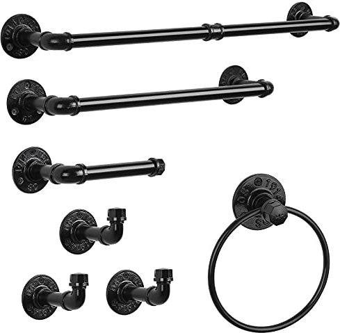 CADUKE Ensemble de quincaillerie de Salle de Bain, 7 pièces Ensembles de Porte-Serviettes industriels avec Porte-Serviettes en Papier, Support Mural pour essuie-Mains, Anneau de Rouleau, Porte-Papier