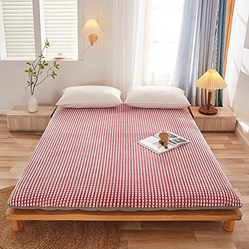 GAOYH Japanische Bodenmatratze, Japanische Futon-Matratze Faltbare Matratze, Matratze Studentenwohnheim Dünnes gepolstertes Lammsamtkissen,Red-150x200cm