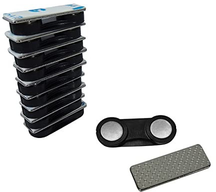 10 starke 2-Fach Magnete klein mit Metall Plättchen selbstklebend 3M Neodym Magnet Namensschild für Kleidung Metallplättchen Ausweishüllen Beschriften Whiteboard Namensschildchen Kühlschrank