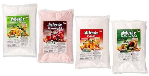 Akdeniz 4er Set, 4x 1kg Nomadentee, Granatapfeltee, Mangotee, türkischer Apfeltee grün, Instantgetränk