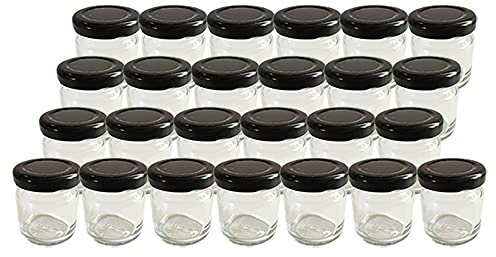 Vitrea 25 x Marmeladengläser kleine 50 ml Gläschen mit Schraub-Deckel Schwarz - Mini Einmachgläser - Honiggläser - Probiergläser für Gastgeschenke & Hochzeit Made in Germany