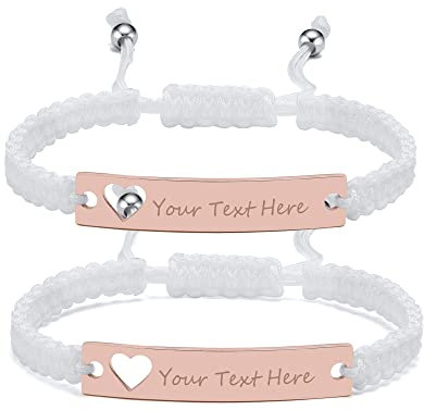Armband Damen mit Gravur Geflochten Freundschaft:VNOX 2pcs Einstellbar Weiß Handgefertigtes Personalisierte Brautjungfer Partner Schwestern Seilarmband|Paar Armbänder