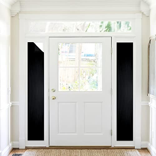 StangH 2 Panels Blackout Door Curtains - Sticky Portable Privacy Sidelight Door Window Curtains Thermal Insulated Drapes for French Door Patio Sliding Door, W12 x L69-inch, Black, 2 Panels