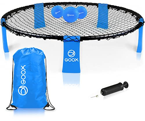 GOOX Outdoor Beach Ball Game with Carrying Bag, 3 Balls and Net - Roundnet Game Set for Adults - Played Outdoors, Indoors, Beach, Lawn, Yard and Park(Blue)