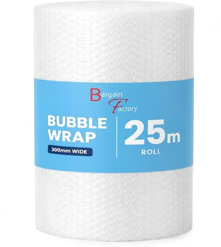 Bargain Factory Extra Large 300mm X 25m Roll of Quality Bubble Cushioning Wrap Roll - Strong, Affordable, and Ideal for House Moving, Removals, Packing, Shipping, and Mailing