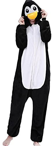 LATH.PIN Panda Einteiler Pyjama für Damen Herren Unisex Tier Cosplay Halloween Einteiler Kostüme Erwachsene Lounge Wear Schlafanzug, Pinguin, M