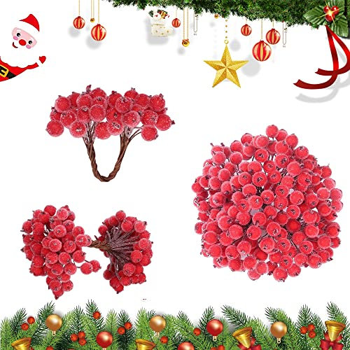 100 Pezzi Artificiali Agrifoglio Bacche, Bacche Rosse Artificiali, Piccole Bacche Rosse di Natale, Bacche Rosse per Albero di Natale, Agrifoglio di Bacche di Frutta Artificiale, per Natale Festa
