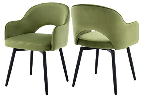 chairus Esszimmerstühle 2er Set Samt 360° Drehbare Küchenstühle Esszimmerstühle Drehbar Drehstühle Küche mit Armlehne (Grün)