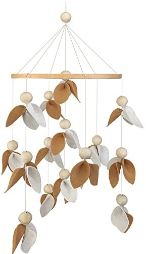 GLITZFAS Babybett Mobile Windspiel Rassel Spielzeug, Blatt Baby Mobile Neugeborenen Kinderzimmer Bettglocke, Holz Ornament Geschenk für Baby Mädchen oder Jungen (Gelb)