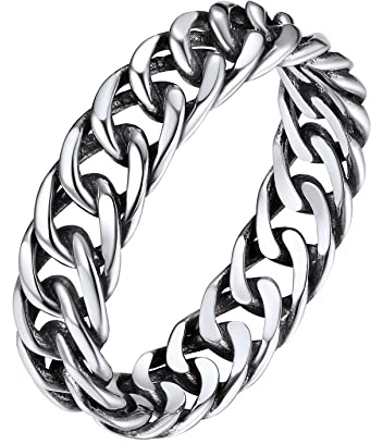 Bestyle Herren Bandring 925 Sterling Silber Panzerkette Fingerring mit grün/schwarzem Stein