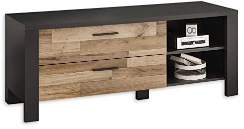 Dallas TV-Lowboard in Montana Oak Optik, Graphit - Moderner TV Schrank mit Schubladen und viel Stauraum für das Jugendzimmer - 138 x 54 x 46 cm (B/H/T)