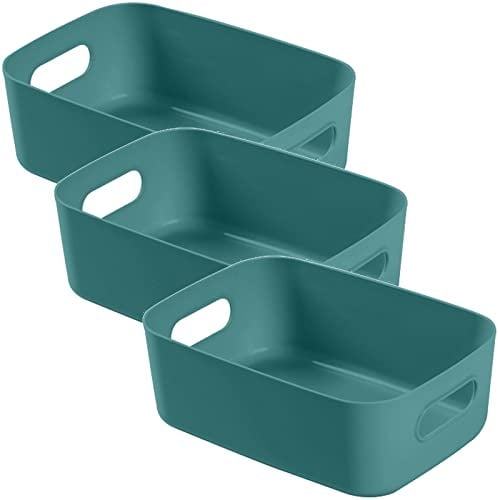 JMYDecor 3 Stück Blau Aufbewahrungsbox, Kunststoff Aufbewahrungskorb mit Griffen,20,5x14,5x7,5cm Küchenschrank Organizer Box,Büro Körbe Aufbewahrung für Badezimmer Küche Speisekammer