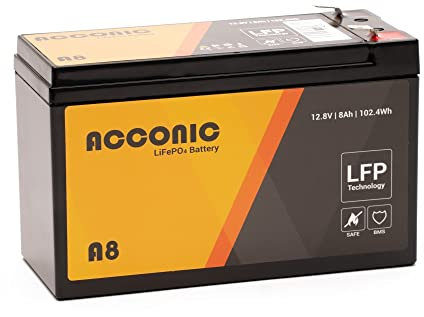 Acconic A8 LiFePO4 12V Lithium Versorgungsbatterie 8Ah