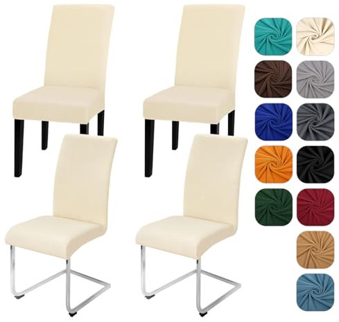 Yugarlibi Stuhlhussen 4er Set Stretch Stuhlhussen Schwingstuhl Elastische Hussen Stuhlbezug Abnehmbarer Waschbarer Stühle Schutz für Küche Restaurant Hotel Bankett Hochzeit (Beige, 4 Stück)
