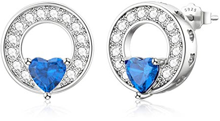 Herz Ohrstecker für Damen Sterling Silber blaue CZ Ohrstecker