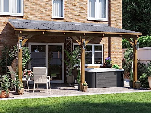 Dunster House Wooden Lean-To Gazebo Kit 17' x 10' – Wall-Mounted Garden Shelter & Canopy – Durable, Stylish Outdoor Structure for Patios, Decking or Seating – Leviathan