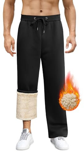 Vancavoo Pantaloni Tuta Uomo Invernali in Pile Pantalone Sportivi Corsa Felpati Pantaloni da Jogging Larghi Casual Cotone Pantaloni da Jogger con Coulisse e Tasche,Nero,L