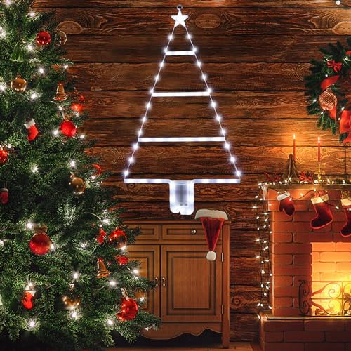 Moxled Battery Christmas Lights - 2ft LED Ladder Christmas with Timer, 8 Modes, Waterproof Ladder Tree Lights for Outdoor Indoor Window Door Wall Xmas Decorations (White)