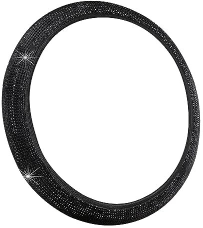 Auto Accessoires Auto-Bling-Lenkradabdeckung für Damen und Mädchen, 38,1 cm (15 ), universell, bunt, Kristall, Strass, , Regenbogen, glitzerndes Zubehör, rutschfester Lenkradschutz (Black, One Size)