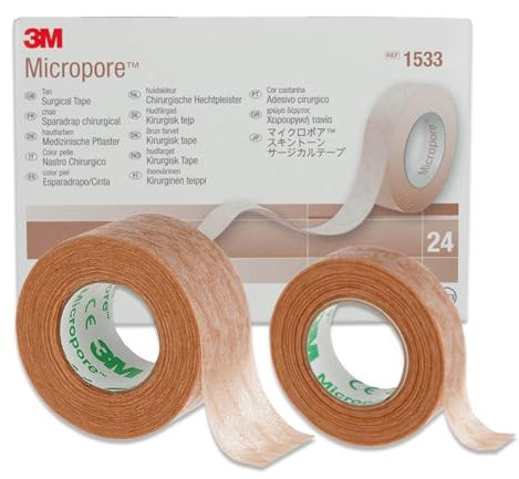 P-Beauty 3M Micropore Tape Vliespflaster Hautfarben mit Anwendungstipps by medizinisches Klebeband Wimpernverlängerung, Hautpflaster Hypoallergen, Atmungsaktiv, Wasserfest (2,5cmx9,14m, 3 Rollen)