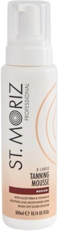 St Moriz Professional Extra Large Medium Instant Tanning Mousse | Fast Drying Vegan Fake Tan | With Aloe Vera & Vitamin E | For Streak Free & Sunkissed Golden Glow | Dermatologically Tested | 300ml