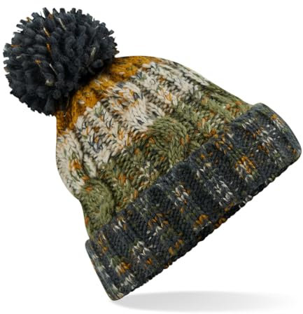 ASVP Shop Strickmütze mit Korkenzieher-Zopfmuster, einfarbig, für Herren und Damen, warme Wintermütze, Herbstmoos, M/Einheitsgröße