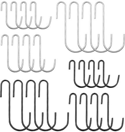 UMCHU 24 Pezzi ganci a S in acciaio inox,Ganci a forma di S,Ganci in metallo resistenti,per utensili da cucina, ufficio, bagno, armadio, officina, garage, ufficio, casa(3 misure)